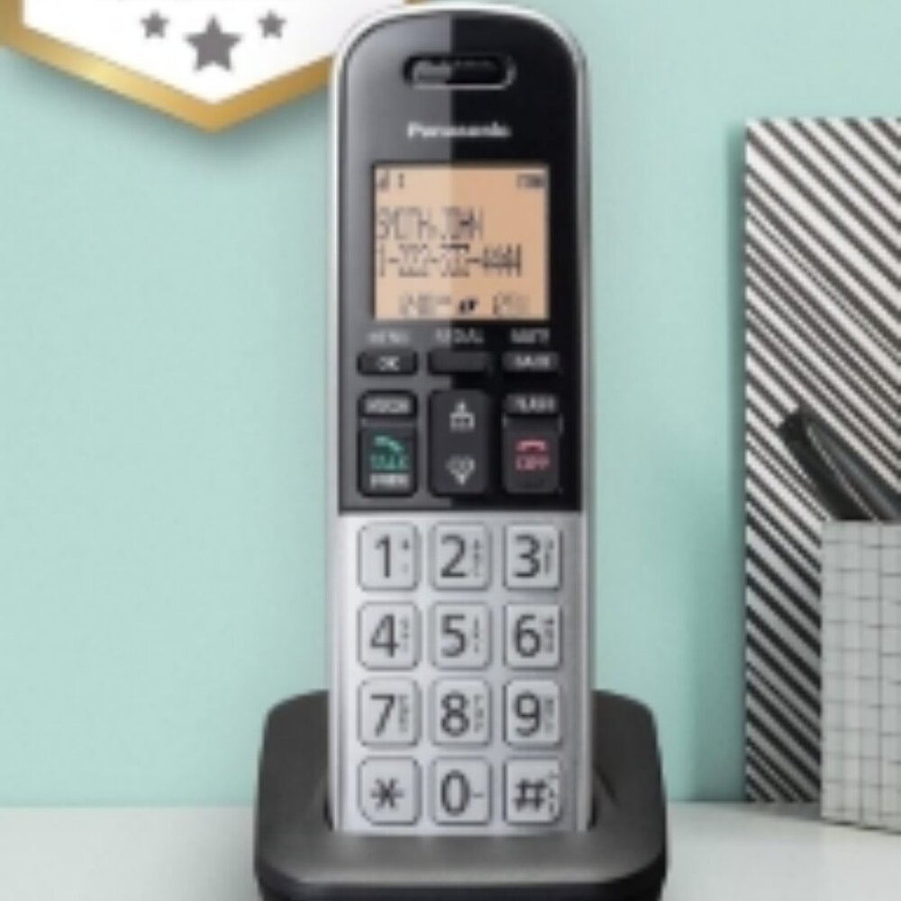 Panasonic Compact Cordless Phone DECT 6.0, 1.6"  Model KX-TGB810S-Black/Silver